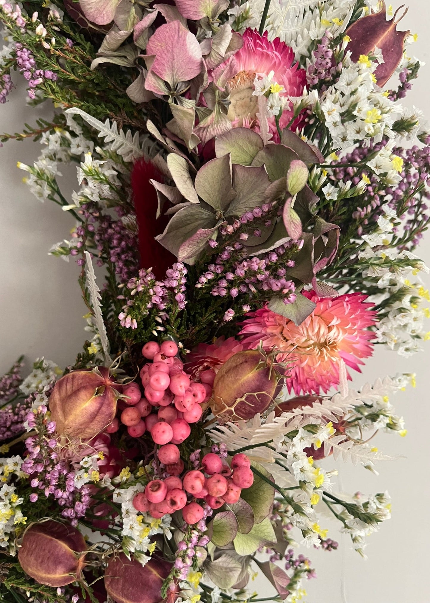 Bouquet of flowers with pink and green tones on a neutral background