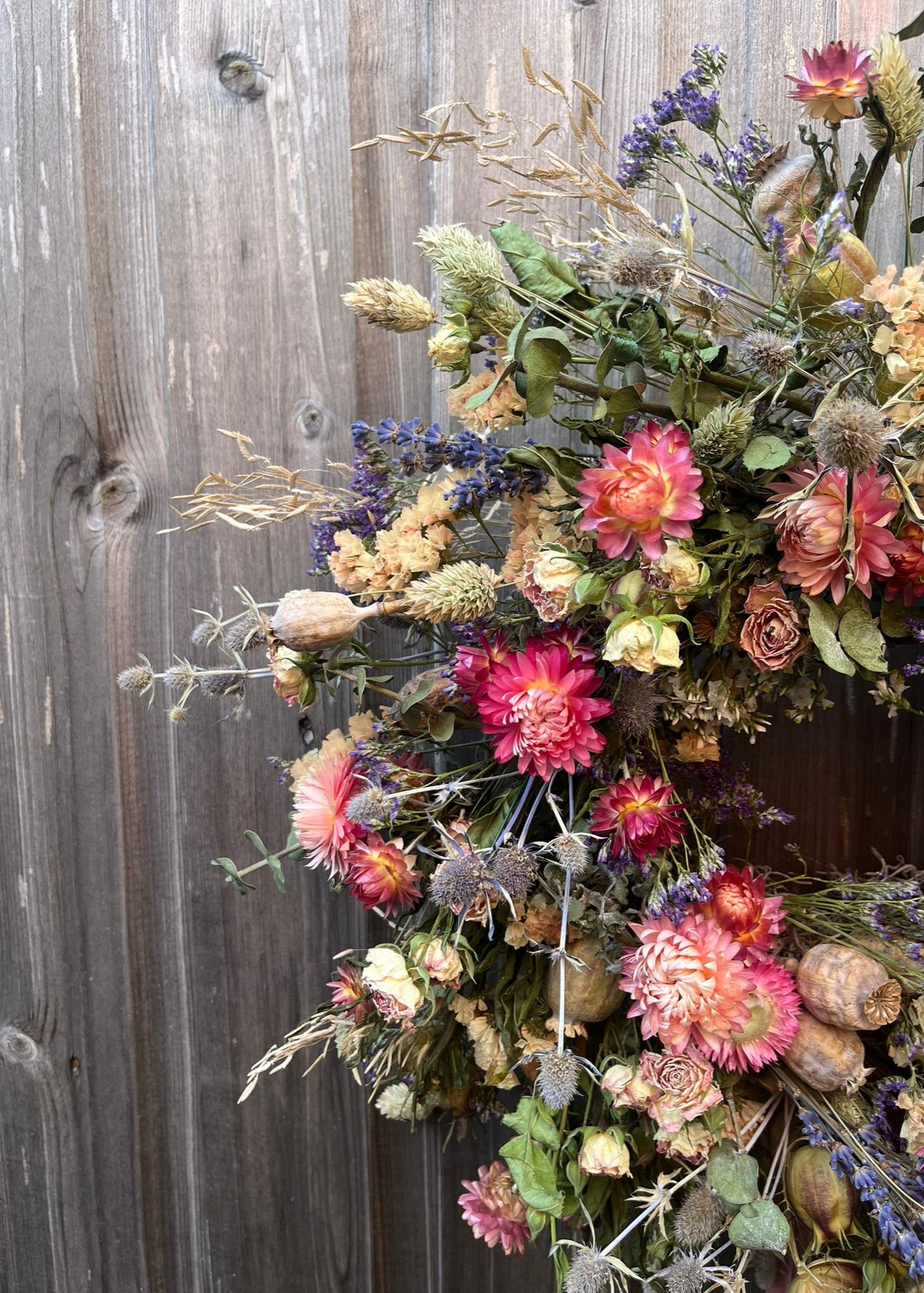 Rose and grass dried flower wreath