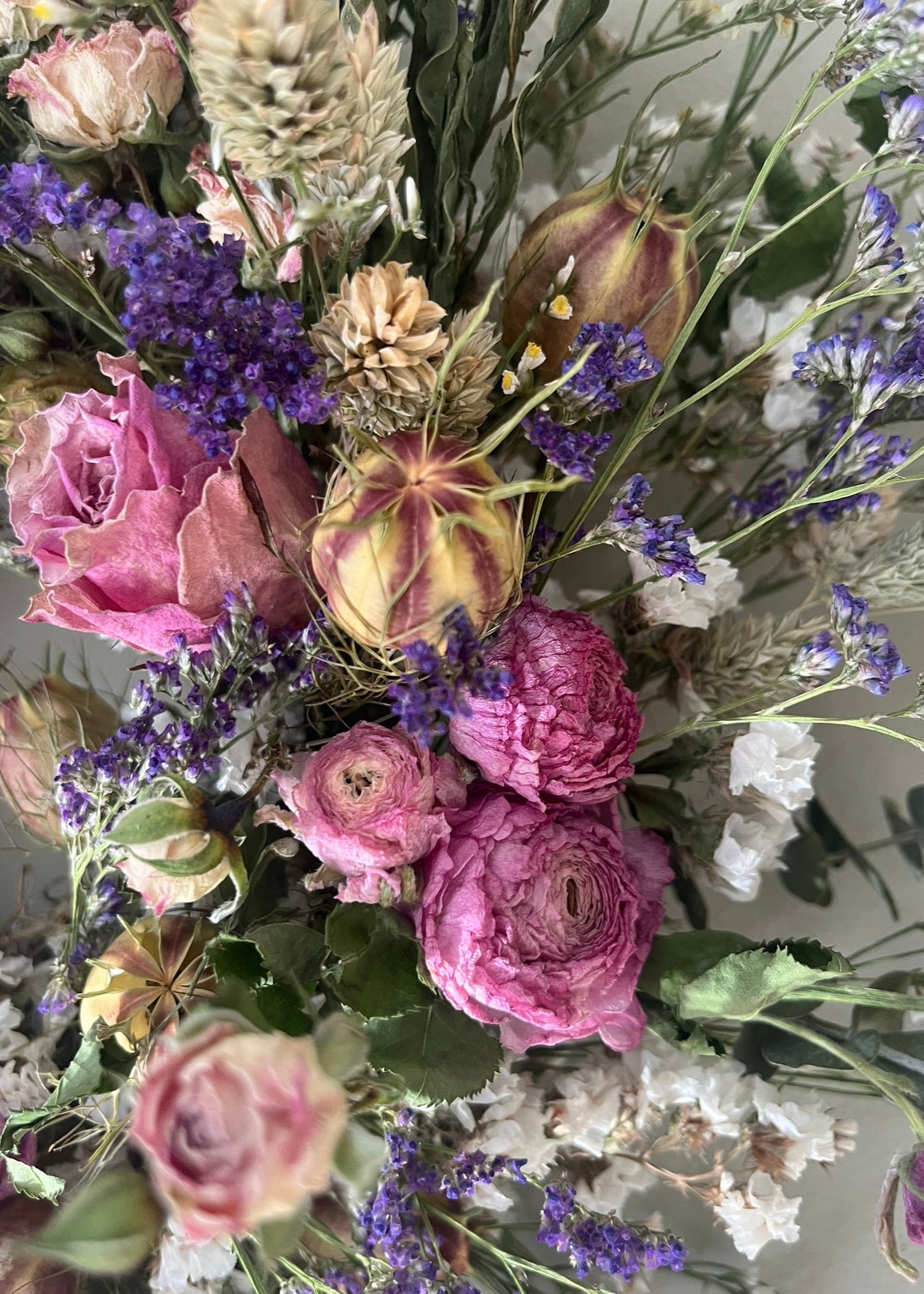 pretty dried flower wreath perfect for door or wall, country style, boho wreath perfect for a gift.