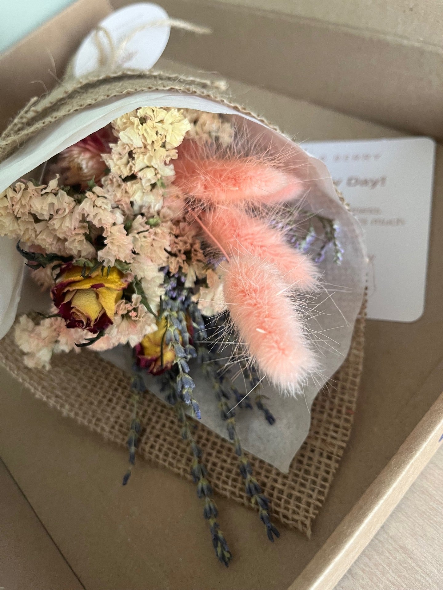 Letterbox Bouquet - Peach and Lavender